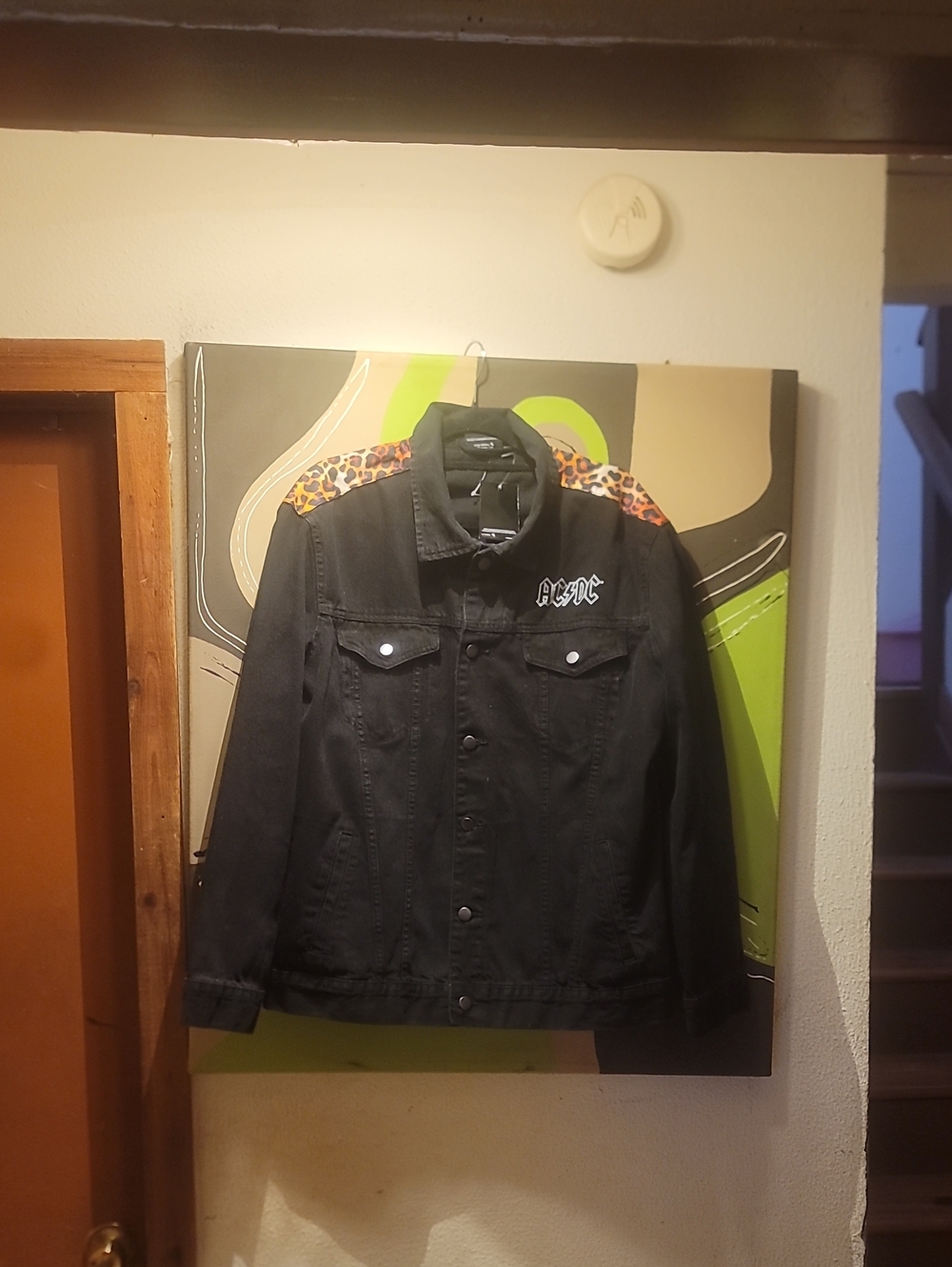 AC/DC LEOPARD PRINT ALBUM TITKES black Denim Jean Jacket
